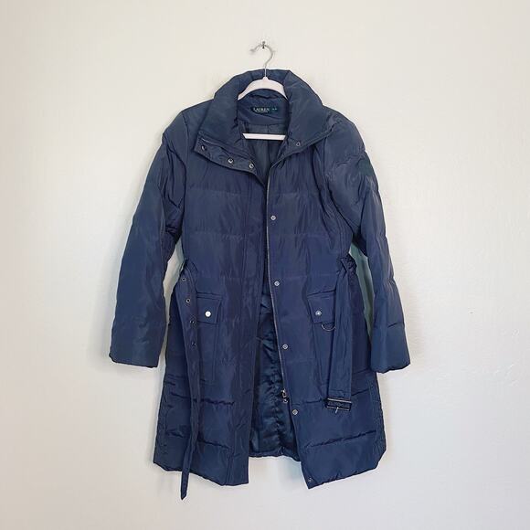 Lauren Ralph Lauren Slate Gray Belted Puffer Midi Winter Coat Jacket - Picture 2 of 6